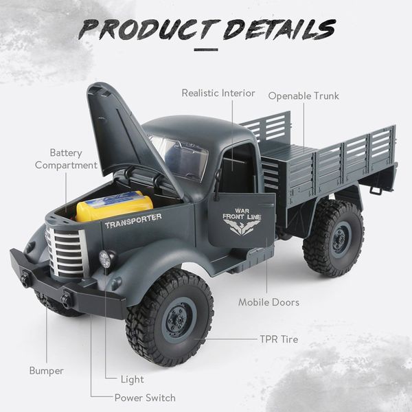 

JJR/C 1:16 Remote Control Car 2.4G 6WD Tracked Off-Road Military Truck RC Toys RTR Toys For Children Radio-controlled Toys Q61
