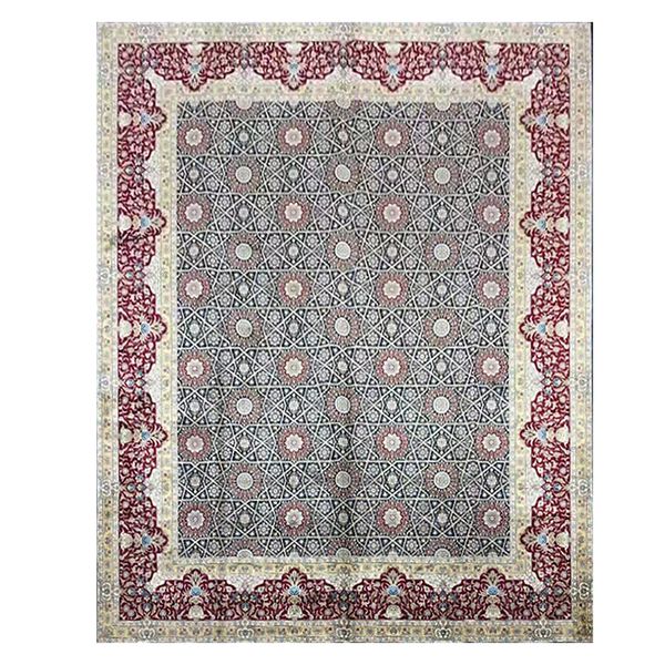 

8'x10' geometric hand-knotted silk rug handmade silk carpet parlor decor