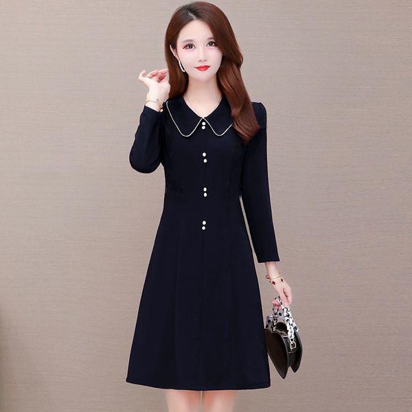

casual dresses women's spring autumn style dress o-neck long sleeve solid color sequined korean slim 3448, Black;gray