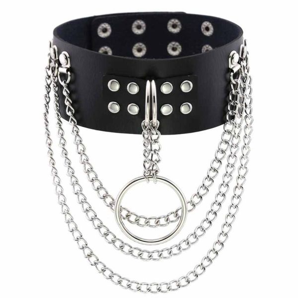 

chokers black goth choker collar o pendant chain punk necklace leather women girls rock harajuku witch gothic jewelry, Golden;silver