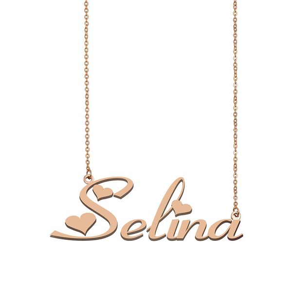 Selina nome colar personalizado placa de identificação pingente para mulheres meninas presente aniversário crianças melhores amigos jóias 18k banhado a ouro aço inoxidável