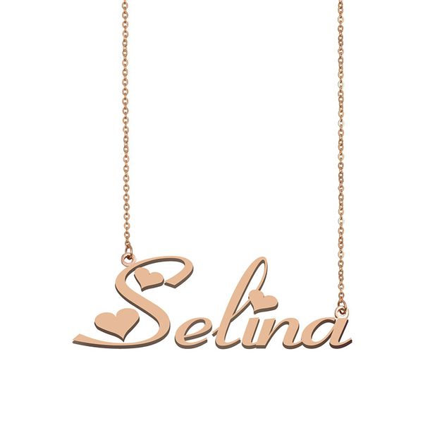 

selina name necklace custom nameplate pendant for women girls birthday gift kids friends jewelry 18k gold plated stainless steel, Silver