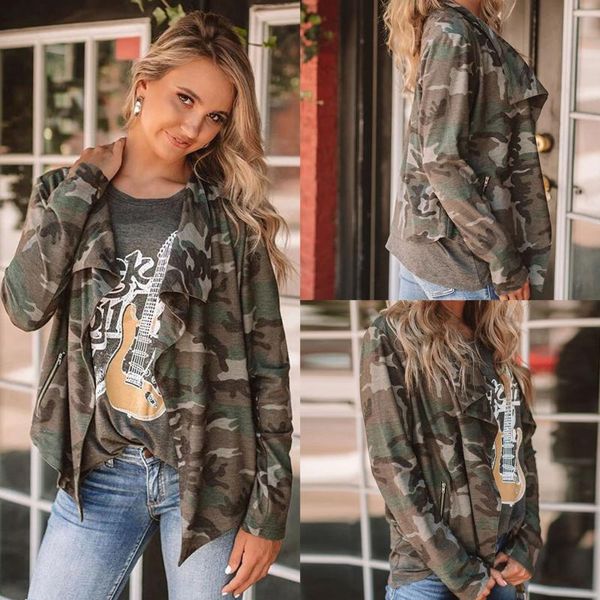 

women's jackets fashion casual camouflage printed turndown collar long sleeve women open stitch fall clothing cardigans womens jacket, Black;brown