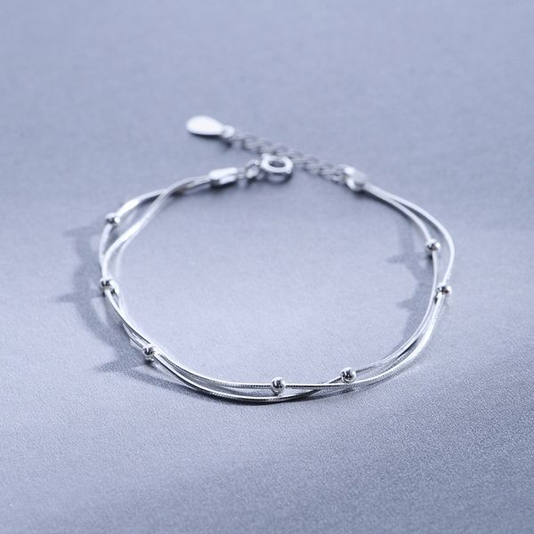 

5rh7i fresh jewelry version silver bracelet double snake bone bracelet beads for women sweet and simple small weiheng korean 925 sulqh, Golden;silver