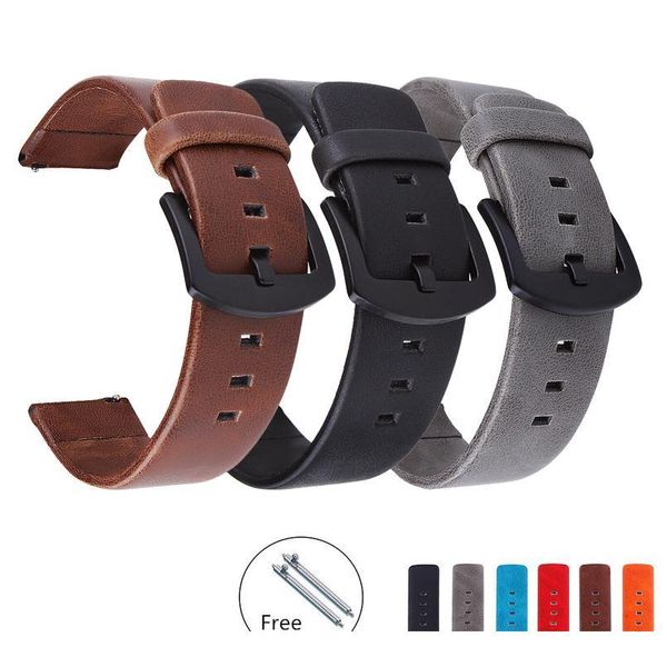 

20mm 22mm genuine leather watch band for amazfit bip strap for samsung galaxy watch active2 46mm 42mm gear s3 strap rep qylrur, Black;brown