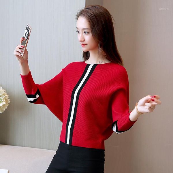 

2020 autumn meat sweater women's autumn new base shirt joker long sleeve bat sleeve sweater women1, White;black