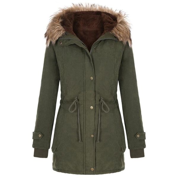 

fur collar fleece hoodie trench coat for womens autumn winter thicken hoody long outcoat female hooded overcoat, Tan;black