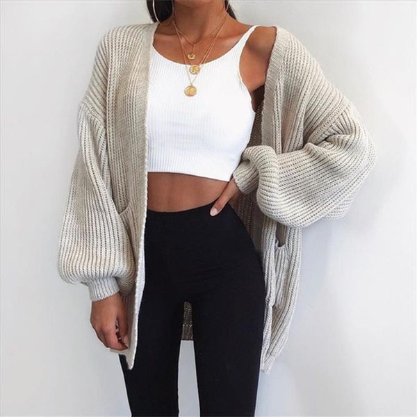 

explosion models womens knit sweater solid color loose bat sleeve cardigan new autumn and winter casual ladies jacket sweater, White;black