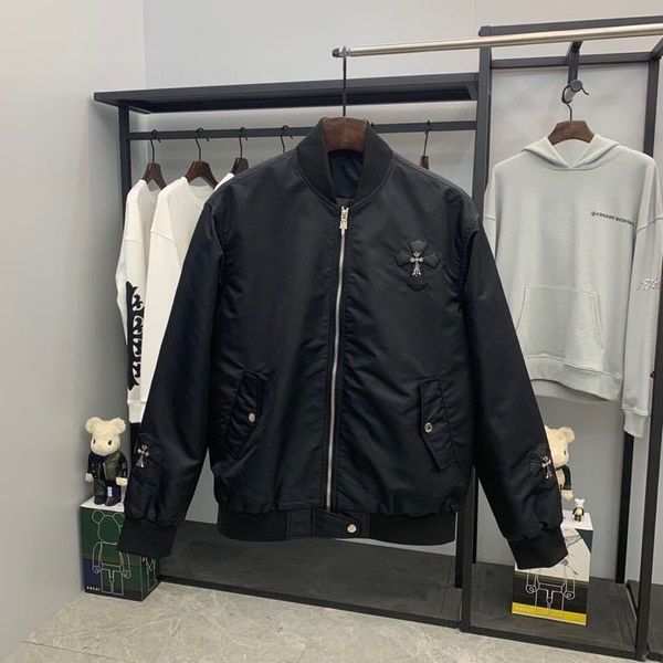 

chao brand 20 autumn and winter ch crosin sword cross metal leather flying suit jacket cotton jacket men's warm jacket, Black;gray