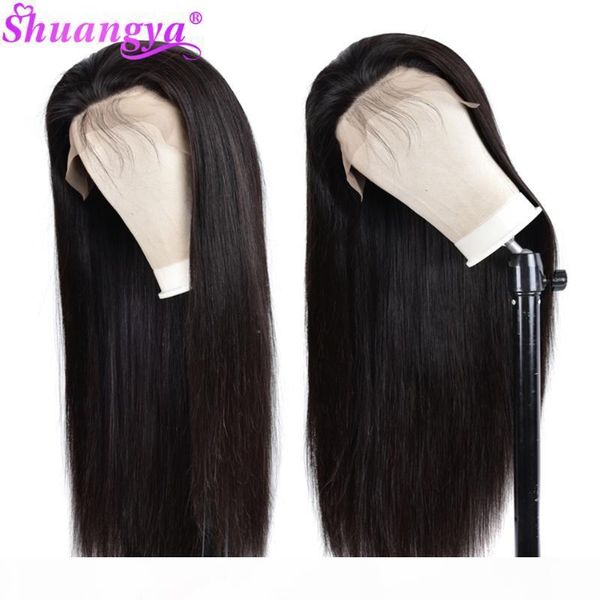 

peruvian straight lace front human hair wigs 13*4 360 pre plucked with baby hair shuangya 100% remy human wigs, Black;brown