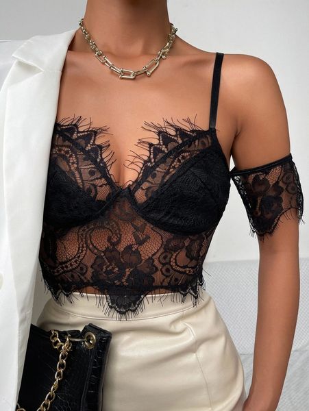 

sheer lace crop d66i#, White