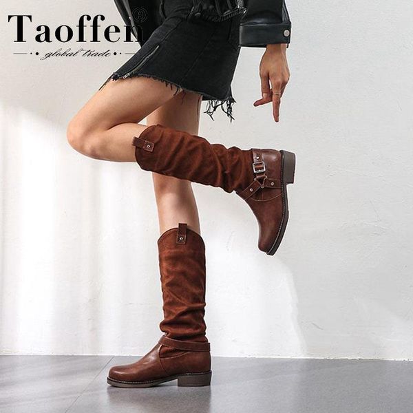 

taoffen size 34-48 women fashion winter rivets mid calf boots office ladies work club outdoor black shoes woman footwear