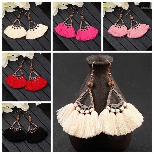 

beads stud women tassel wooden charming vintage style colorful earrings dangle1, Silver