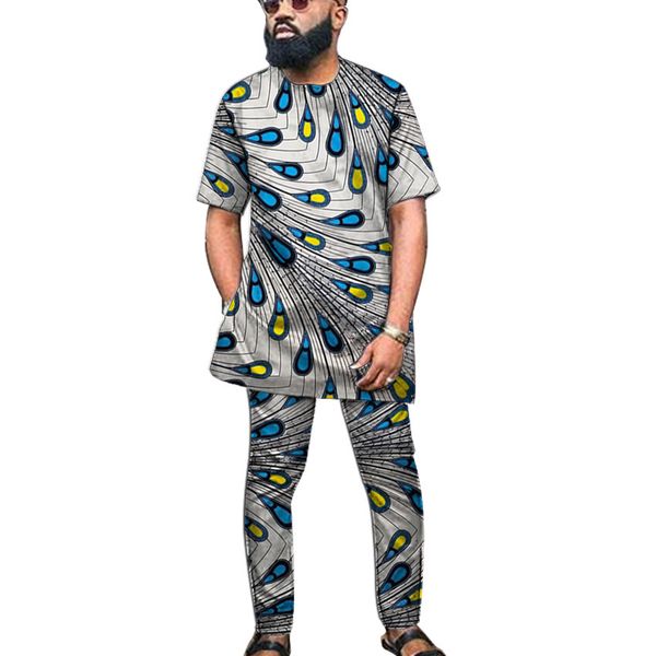 

african print clothes men shirt+pant sets short sleeve with trousers ankara outfits traditional design african grrom suits 1022, Gray