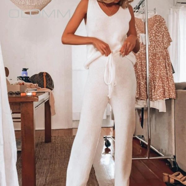 

2020 new women's fashion casual simple slim solid color sleeveless knitted sweater set for women1, White