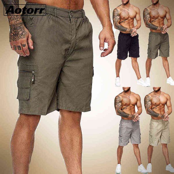 Hot Men Slim Fitness Pantaloncini tinta unita Casual Zipper Pocket Work Uniform Pant Summer Beach Cotton Baggy Pantaloni corti 220312