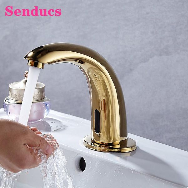 

bathroom sink faucets gold sensor basin single cold mixer tap solid brass taps