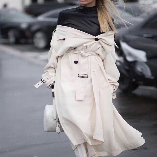 

uk brand new fashion 2020 runway designer simple classic maxi long trench coat chic female windbreaker white black khaki lj201128, Tan;black