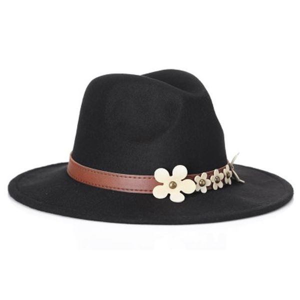 

2017 new fashion womens black pearls fedora hat for lady wool wide brim jazz church cap vintage panama sun hat bbydtw alice_bag, Black;white