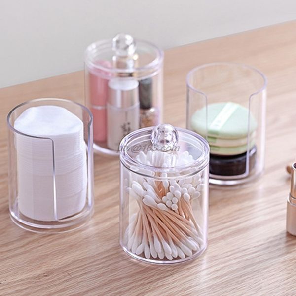 

clear plastic cosmetic organizer cotton swabs box round case storage for home q1218