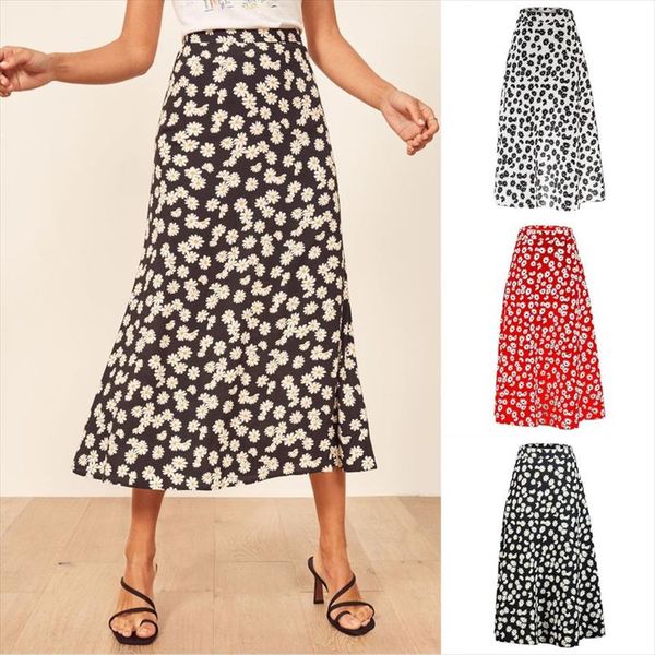 

zipper summer high waist skirt women fashion floral daisy 2020 long female harajuku korean style streetwear elegant, Black