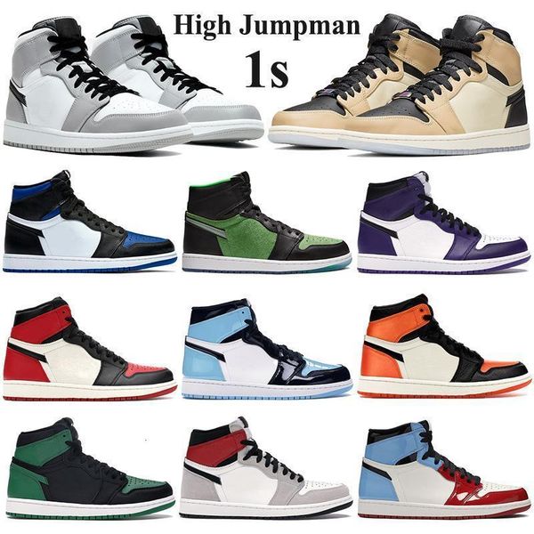 

box high 1s jumpman basketball with shoes mid light smoke grey royal toe men women athletic sneakers black mushroom unc patent trainers