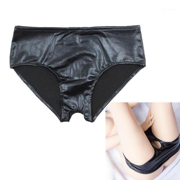 

women pu leather open budesign pants underwear panties brief shorts bikini for clubwear lingerie night self pleasure1, Black;pink