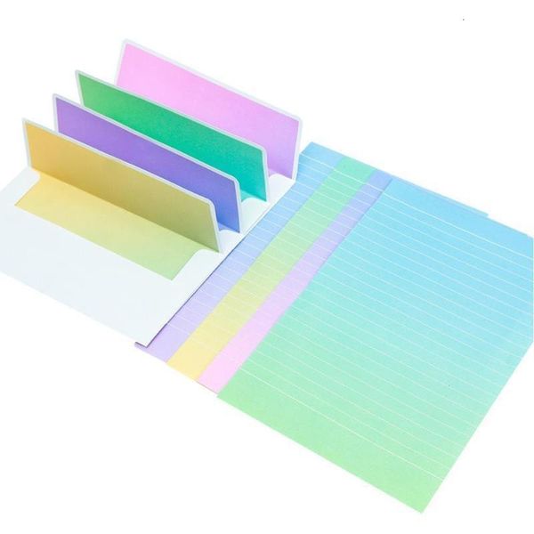 

1set=(4 envelopes) sheet letter gradient 2pcs color writing pad students set/set gift paper office c0j1