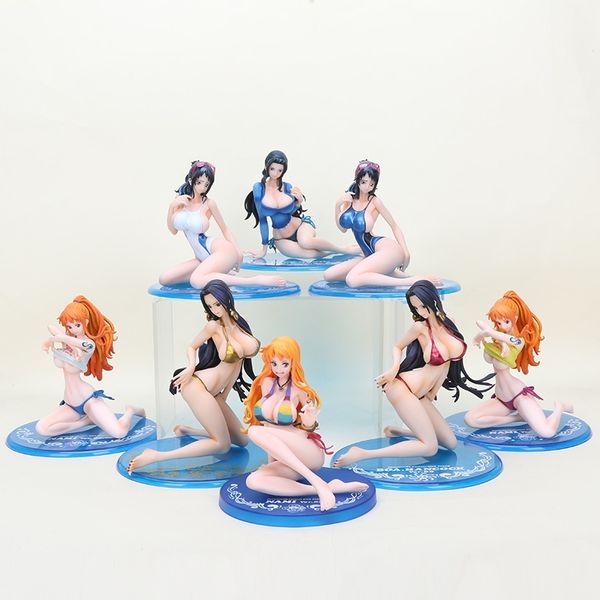 

14-15cm anime one piece nami robin nico boa hancock swimsuit swimwear pvc action figures toy t200117