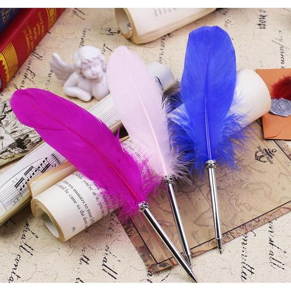 

fashion feather quill ballpoint pen 14colors ballpoint pens for wedding gift office school wmtmcg lyqlove, Blue;orange