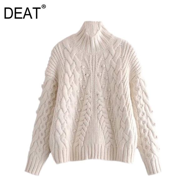 

[deat] 2021 spring autumn new fashion casual pullover solid color long sleeve turtleneck knitted loose women's sweater 13w248, White;black