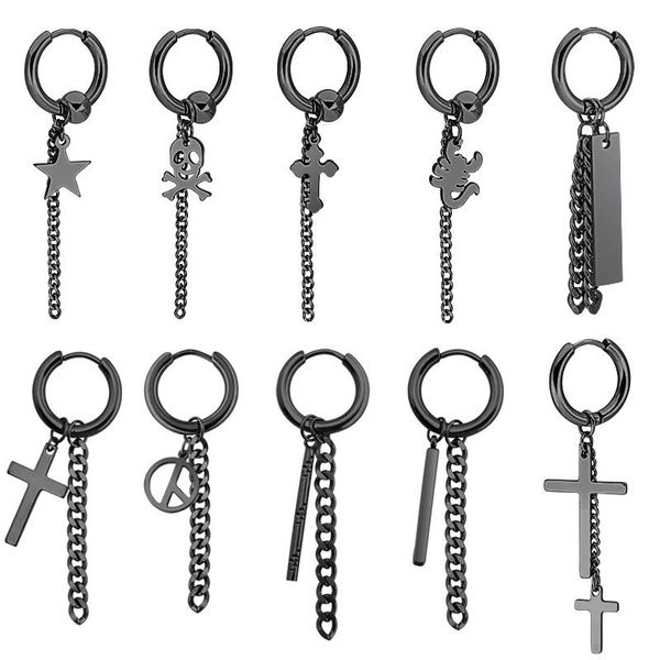 

stud 2021 korean earrings cross stainless steel piercing black for men aesthetic accessories clip on punk, Golden;silver