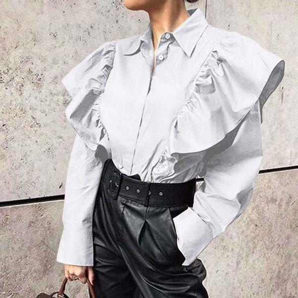 

women's blouses & shirts office lady vonda 2021 ladies women long sleeve party tunic female casual plus size ruffles blusas s-5xl1, White