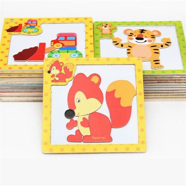 

24styles 3d magnetic puzzle jigsaw wooden toys 15*15cm cartoon animals traffic puzzles tangram kids educational toy for children
