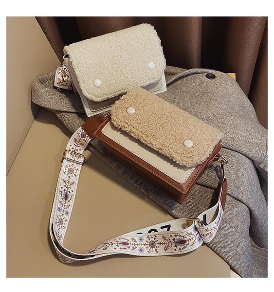 

lamb wool shoulder bag 2020 winter new crossbody bag fashion wild small square plush female mobile phone wallet