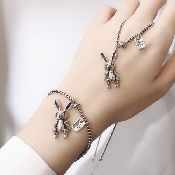 

rl8kd thai bracelet silver fashion 925 cartoon cute rabbit round bead sterling south korea east gate silver bracelet vgacr, Golden;silver