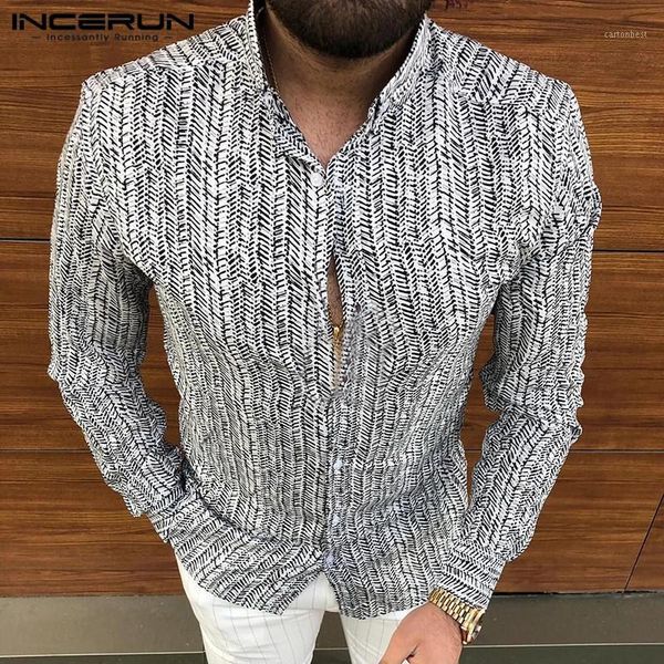

men's casual shirts incerun korean fashion men chic printed long sleeve collar shirt vacation retro literary fresh street button mens b, White;black