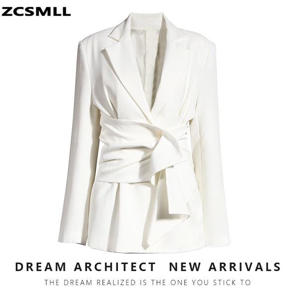 

suit 2021 autumn new literature design breasted waistband white waist hugging suit jacket white blazers office lady coat, White;black