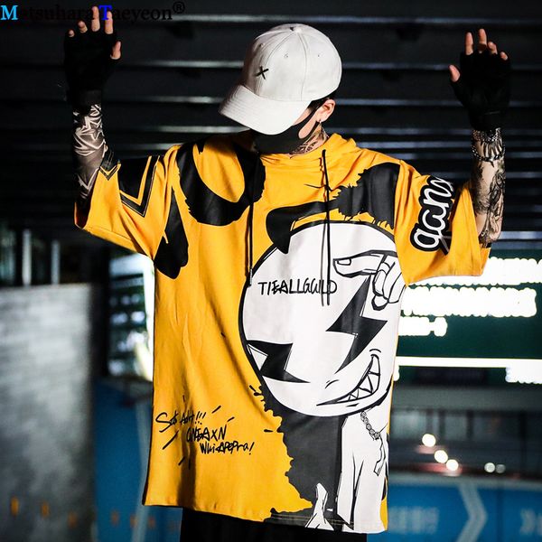 

hip hop cartoon streetwear t shirt men pullover hoodie short sleeve tshirt harajuku print casual tee sport hooded sweatshirt hoodie