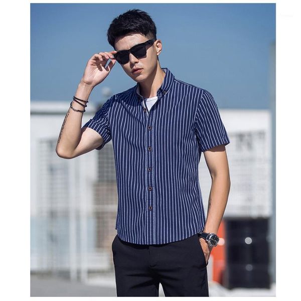 

men shirt 2020 the new arrival summer casual men short sleeve strip shirts fast fashion shirt 100% cotton, White;black