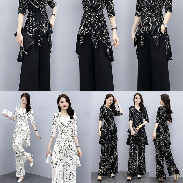 

rqbnf suit new summer suit2020 clothing clot printing set fashion temperament women's new summer fashion two-piecetwo-piece suit2020 wo, Gray