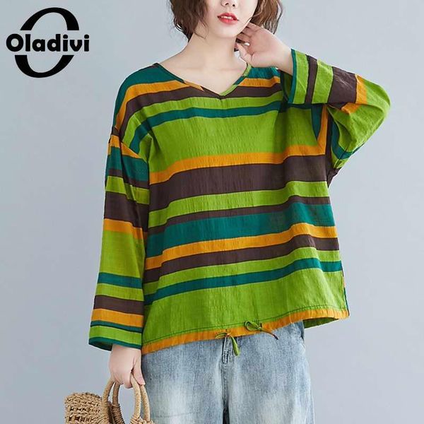 

oladivi plus size cotton linen striped blouses for women casual loose shirts ladies busas big clothing l xl xxl 3xl 4xl 5xl, White