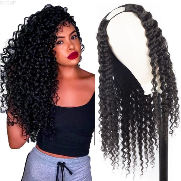 

u part water wave for black women 150% density curly human wig 9a brazilian virgin hair, Black;brown