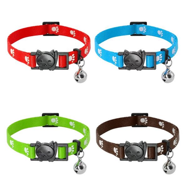 

4pcs/lot quick release cat collar nylon safety breakaway cat kitten collars with bell for small pets cats dogs mixed sqcpqo