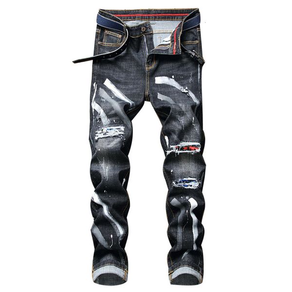 

style and personality fashion stretch jeans men's pants with holes, Blue