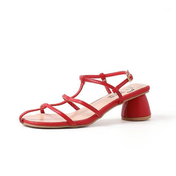 

women sandals 2020 summer new gladiator casual buckle strap mid heel solid narrow band rome shoes woman1, Black