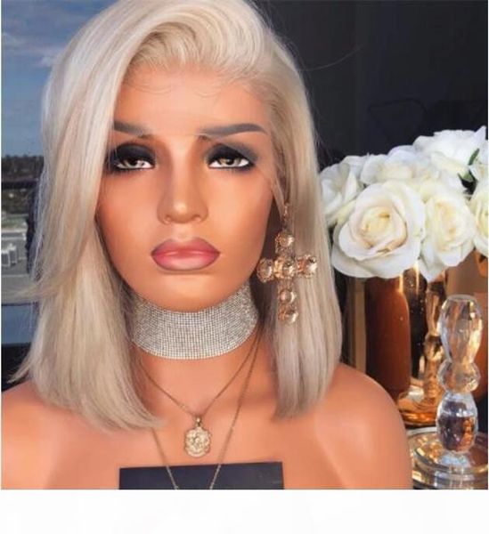 

celebrity wigs bob cut lace front wigs silky straight #ash blonde color 10a grade brazilian virgin human hair full lace wigs ing, Black;brown