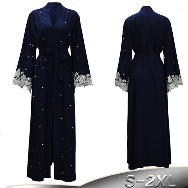 

plus size robe malaysia abaya dubai kaftan women beading pearl lace kimono cardigan muslim hijab dress turkish islamic clothing1, Red