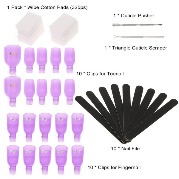 

nail polish remover clips set triangle cuticle scraper cuticle pusher nail files wipe cotton pads manicure tools