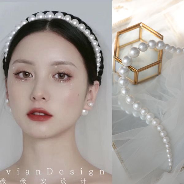 

bride's soft crown big baroque style fresh sweet japanese cotton pearl hair rope headdress and makeup accessories, Silver